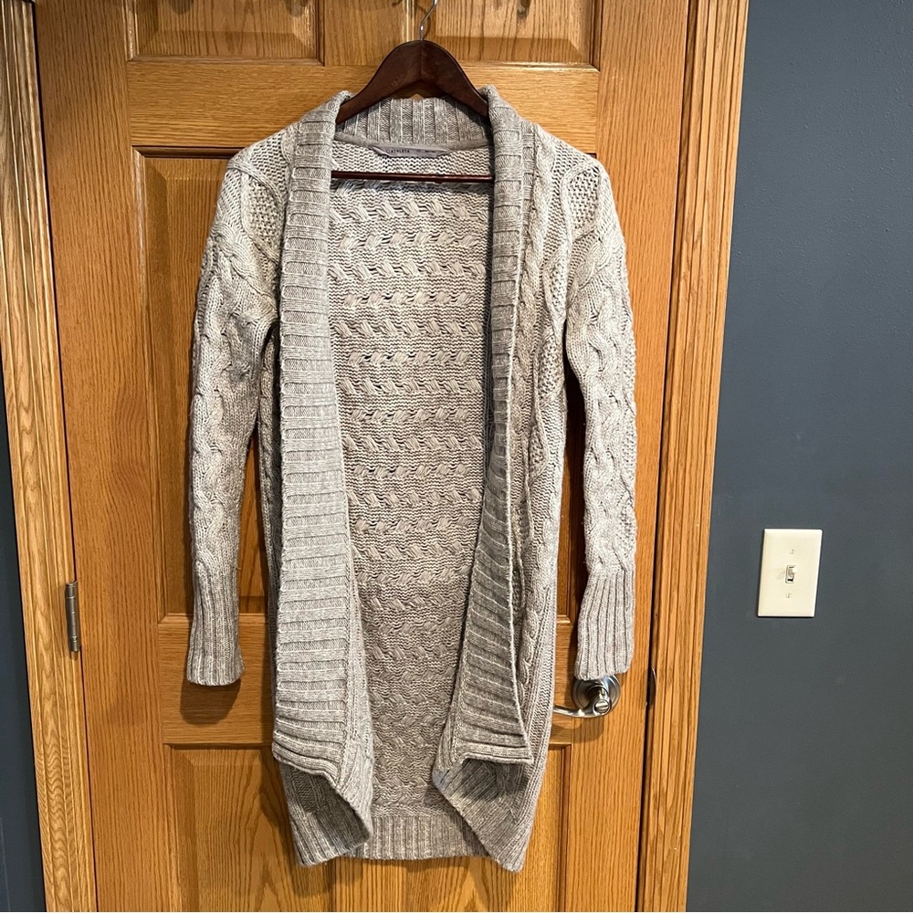 Cozy Gray Cable Knit Cashmere and Wool Women's Long Sweater